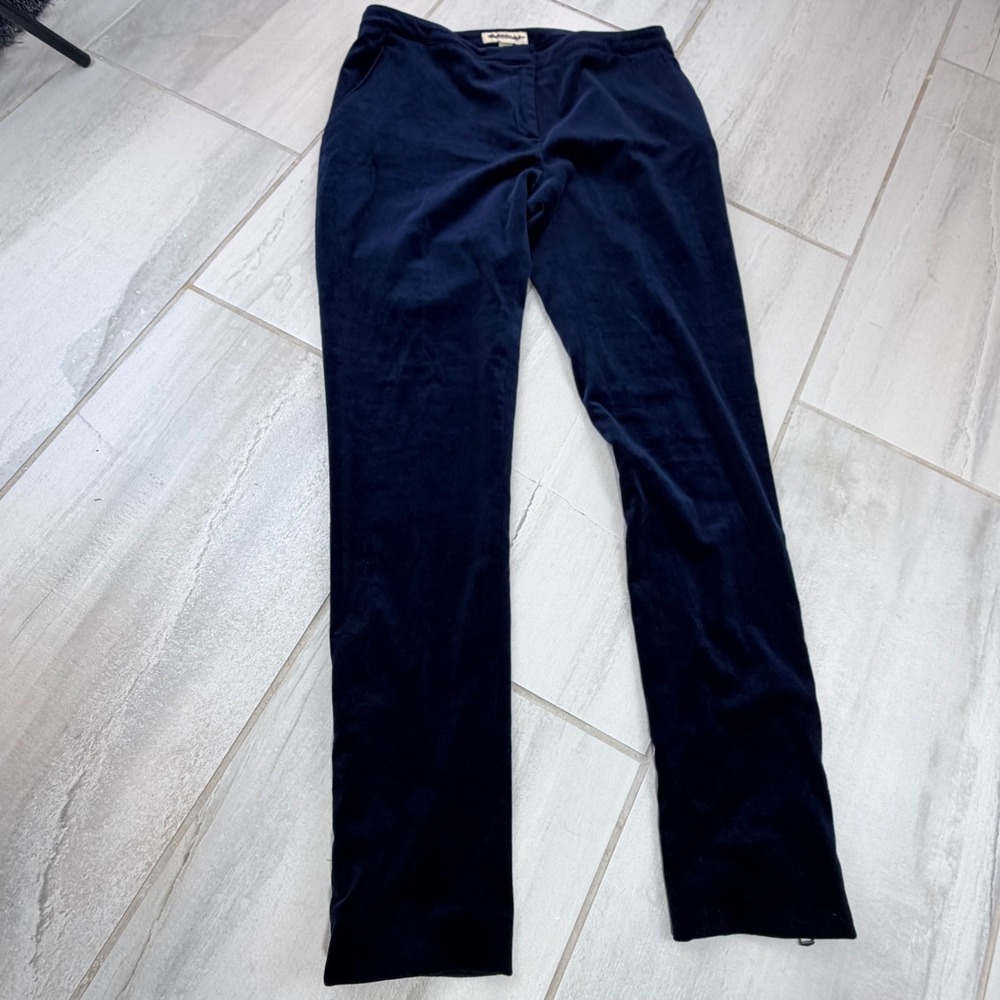 Burberry London Navy Blue Velvet Straight Leg Trousers Pants Womens Size 6 US